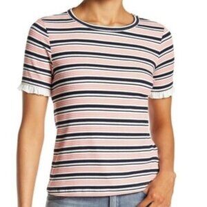 Ro & De Ribbed Mini Ruffle Tee Pink Striped Size Large